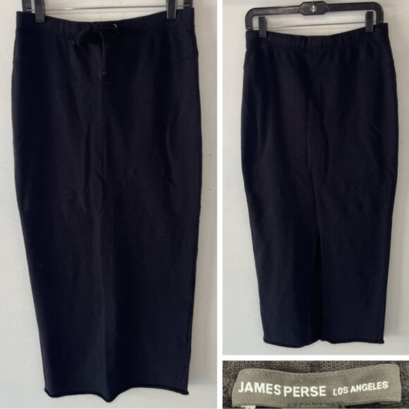 James Peres Black French Terry Drawstring Pencil Midi Skirt 37610 - Picture 10 of 10